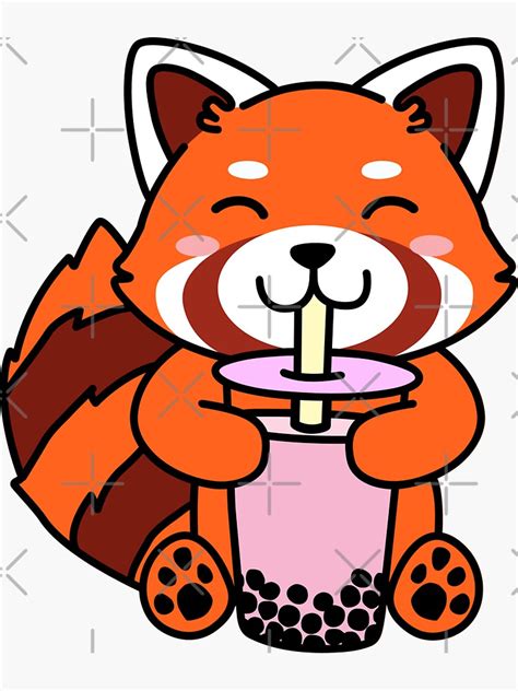 Red Panda Drinking Boba Sticker For Sale By Detourshirts Redbubble