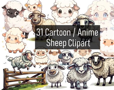 31 Sheep Cartoon / Anime Illustrations Cliparts Digital Download ...