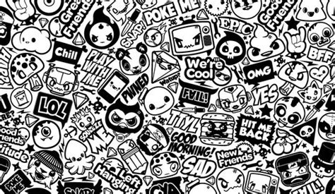 Black And White Doodled Sticker Wallpaper With Lots Of Different Items