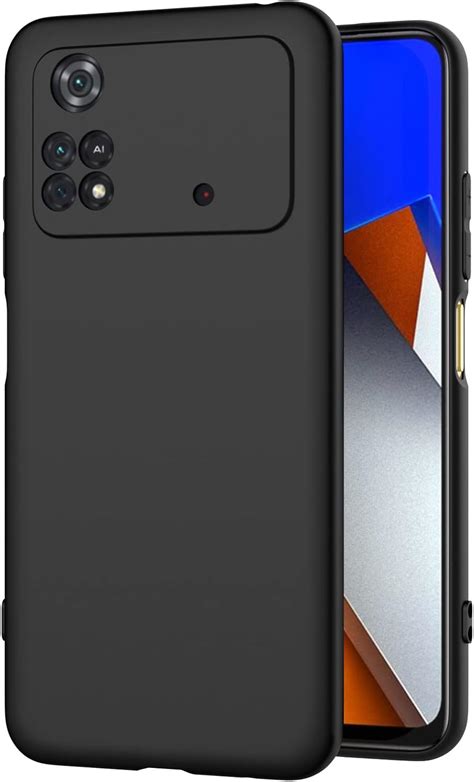AICEK Compatible with Xiaomi Poco M4 Pro 4G Case, Black Silicone Cover ...