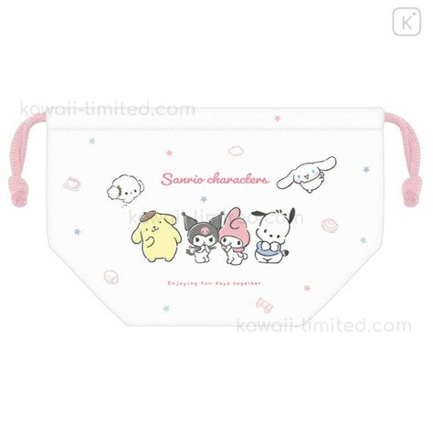 Japan Sanrio Drawstring Pouch Lunch Bag Characters White And Pink Kawaii Limited