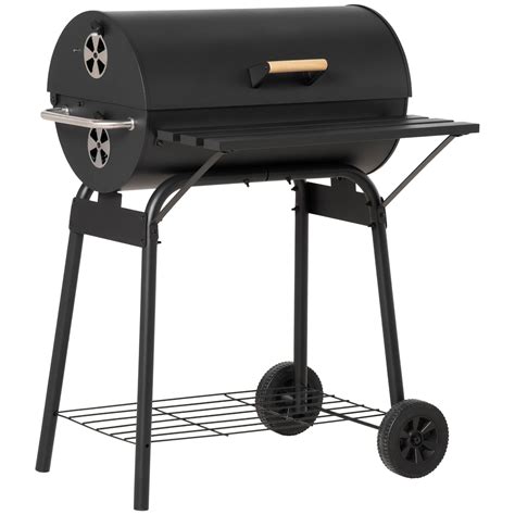 Outsunny Portable Charcoal Barbecue Grill With Wheels Bottom Shelf