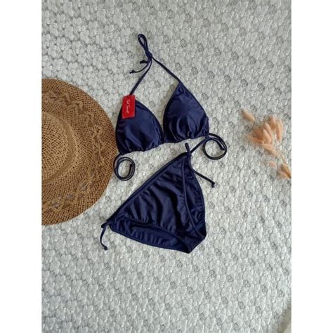 Jual BIKINI BIKINI PANTAI BIKINI SEGITIGA GLOSY NAVY BIKINI Shopee Indonesia