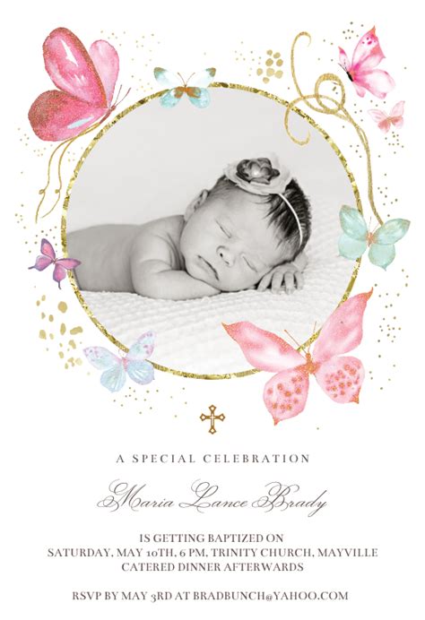 Elegant Butterfly Baptism Invitation