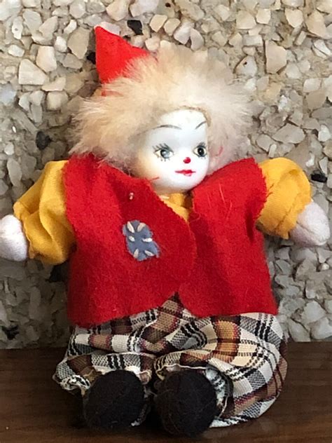 Vintage Clown Beanbag Body Doll Porcelain Face Etsy