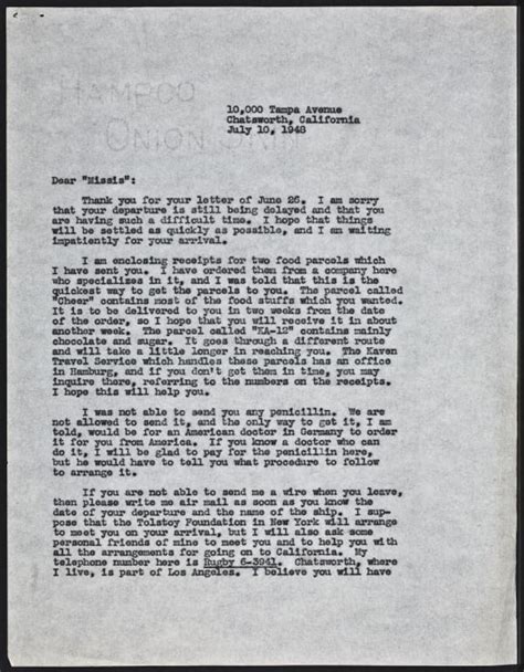 To Marie Strakhow Letter 347 AynRand Org