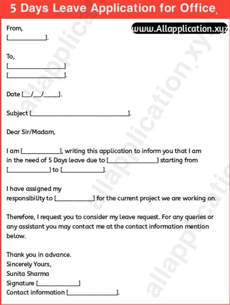 Days Leave Application For Office Samples