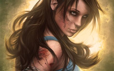 Wallpaper Face Model Long Hair Mouth Emotion Lara Croft Tomb