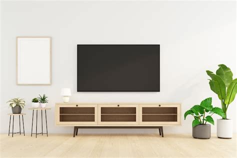 Premium Photo Minimalist Living Room With Tv Cabinet And Side Table