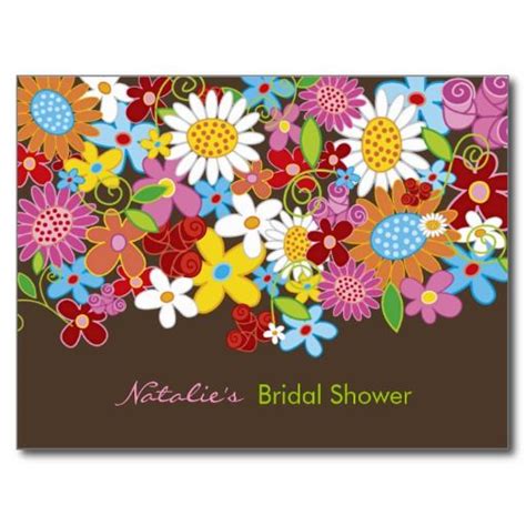 A Card With Colorful Flowers And The Words Natalie S Bridal Shower