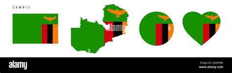 Zambia Flag Icon Set Zambian Pennant In Official Colors And Proportions Rectangular Map