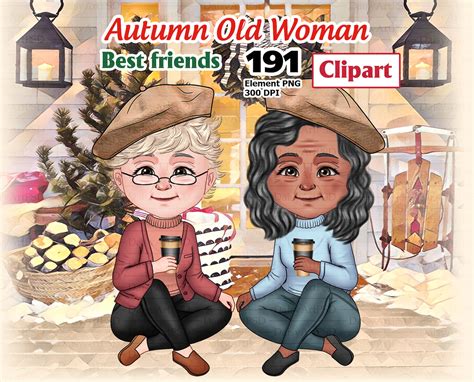 Autumn Old Friends Clipart Best Friends Grandmother Old Etsy