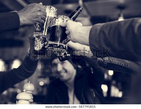 Hands Hold Beverage Beers Bottle Cheers Stock Photo 587795855