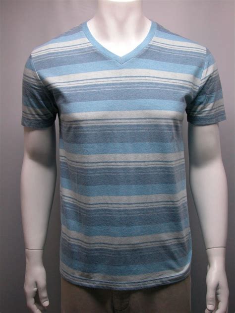 Lucky Brand Striped White Blue Sz M Vneck T Shirt Mens Nwt Retail 29