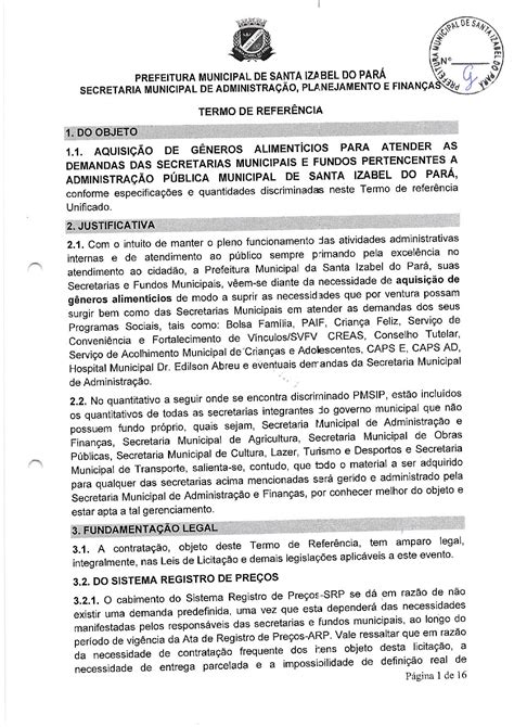 Termo De Referencia Prefeitura Municipal De Santa Izabel Do Par