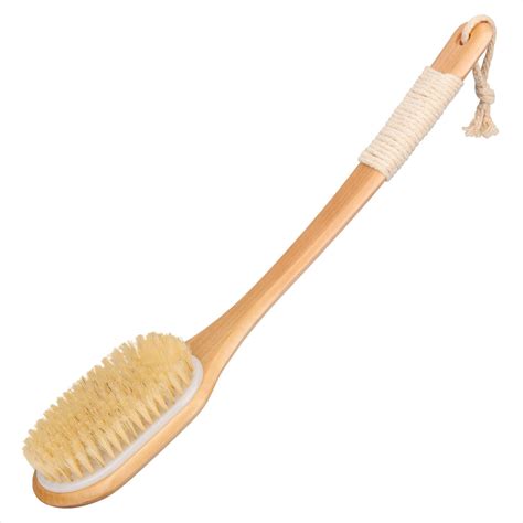 Shower Brush With Natural Bristle Long Bamboo Handle Bath Body Brush For Wet Or