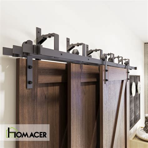 Homacer 108 In Rustic Black Indoor J Strap Triple Bypass Barn Door Hardware Kit Ztdz7tgh108c At