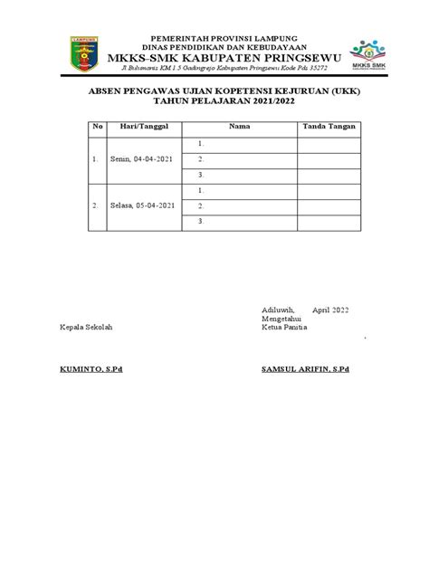 Absen Pengawas Ukk Pdf