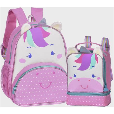 Kit Mochila E Lancheira Infantil Escolar Para Criança Unicórnio