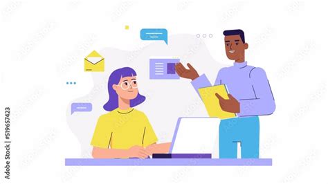 Office Workers Characters Animation Co Working Space Team Work Colleagues Woman Working At