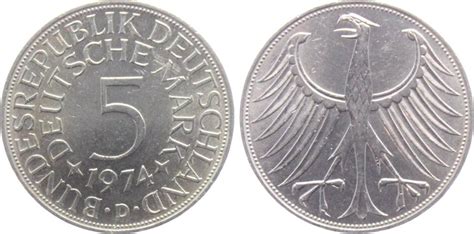 Deutschland BRD 5 Mark 1974 D Silberadler Vz MA Shops