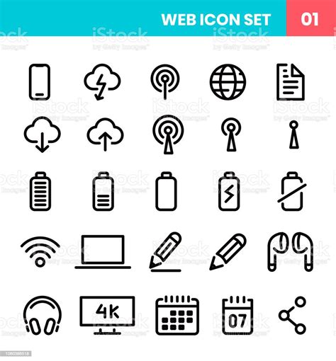 Web 技術圖示集向量圖形及更多互聯網圖片 互聯網 便攜式資訊設備 充電 Istock