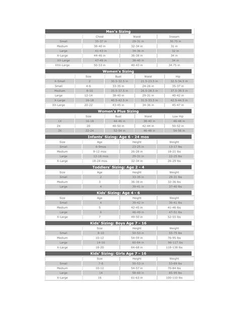 Universal Clothing Size Chart Download Printable Pdf Templateroller