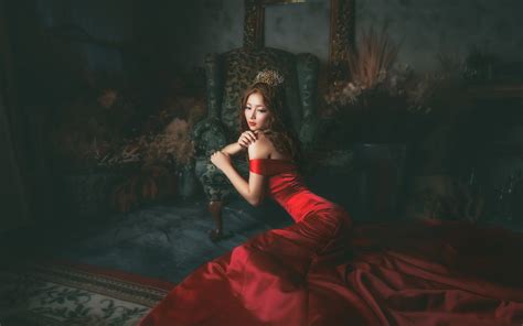 Fonds Décran Robe Rouge Fille Asiatique Dans La Chambre 1920x1200 Hd Image