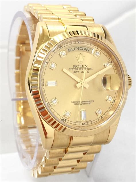 Rolex Day Date Champagne Diamond Dial President Bracelet K Yellow