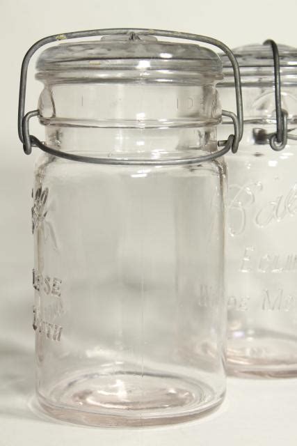 Antique Ball Eclipse Clear Glass Quart Canning Jars Rare Old Wide Mouth Bail Lid