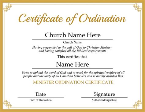 Editable Ordained Minister Certificate Template Printable Certificate