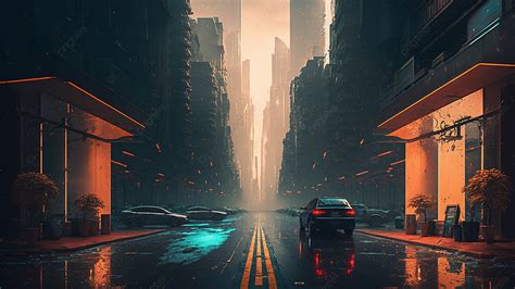 Ilustrasi Cyberpunk Kota Kota Jalan Pemandangan Malam Latar Belakang