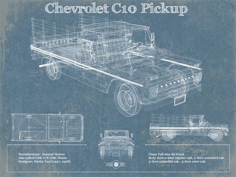 Chevy C10 Pickup Vintage Blueprint Auto Print | Etsy