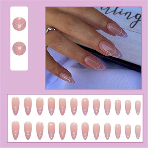 Purple French False Nail Short Almond Press On Nails For Nail Art Decor 24pcs Ebay