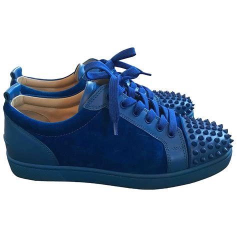 Christian Louboutin Suede Louis Junior Spike Low Trainers In Blue For