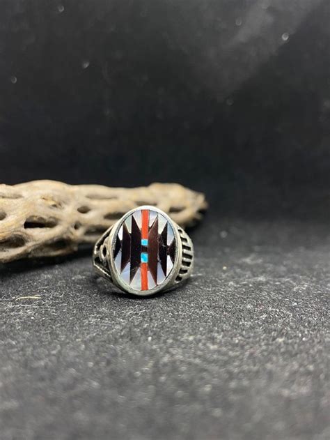 Handmade Native American Zuni Inlay Mother Of Pearl Sleeping Beauty