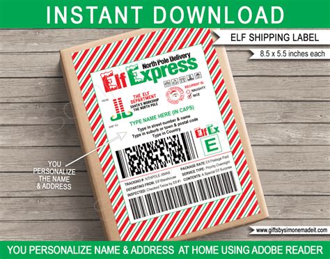 Elf Shipping Labels Template Elf On The Shelf Arrival Package Kit