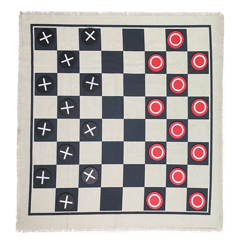 Reversible Oversized Checkers Tapestry Board Game Set Black And White