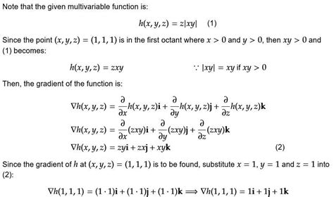 C Determine The Gradient ∇h X Y Z Of The Function H R3 →r X Y Z ↦z∣xy∣ At The Point X Y Z