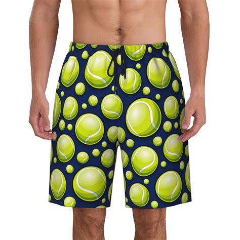 Tennis Pattern Mens Quick Dry Short Swim Trunks With Mesh Lining