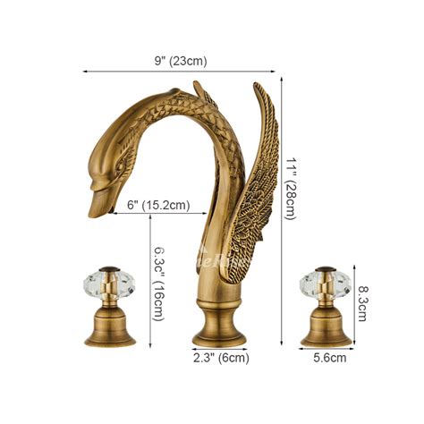 Widespread Antique Brass Swan Bathroom Faucet 3 Hole Polished Brass