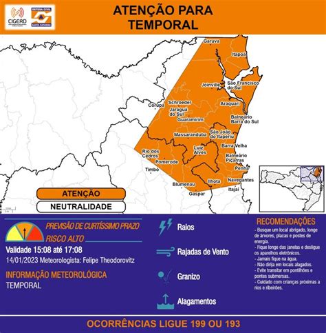 ATENÇÃO Defesa Civil de SC alerta para possibilidade de temporal nas