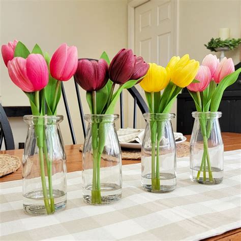 Artificial Real Feel Tulip Glass Vase Assorted Colors In 2023 Pink