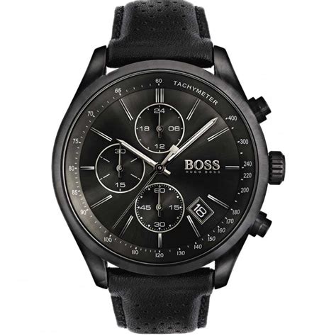 Hugo Boss Mens Grand Prix All Black Chronograph Watch Watches From