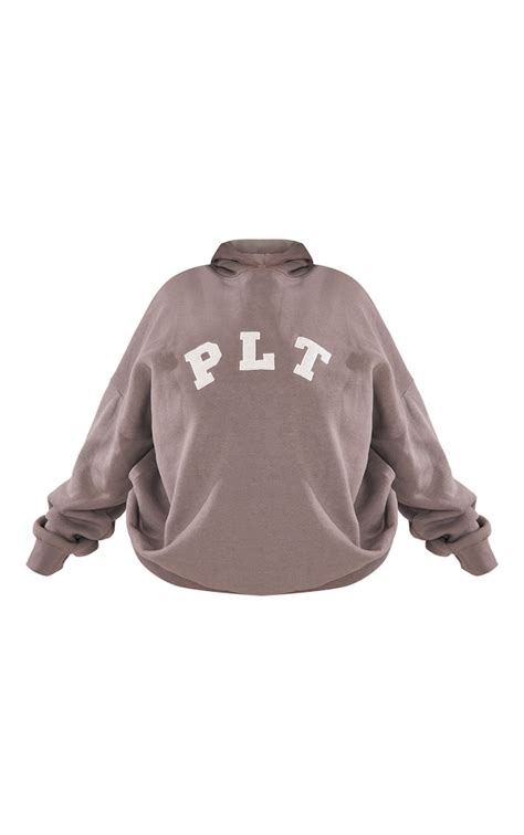 Plt Plus Charcoal Logo Oversized Hoodie Plus Size Prettylittlething Aus