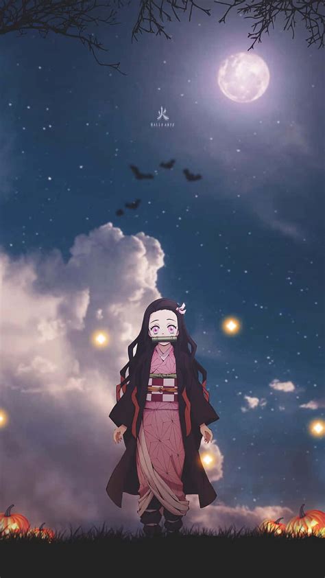 Download Cute Demon Slayer Nezuko Kamado Night Sky Aesthetic Wallpaper ...