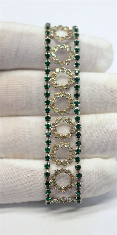 Signed Kramer Of Ny Emerald Green Rhinestone Bracelet… Gem