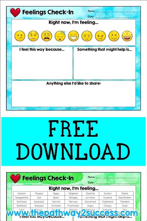 Emotions And Feelings Check In Worksheets For Social Emotional Learning