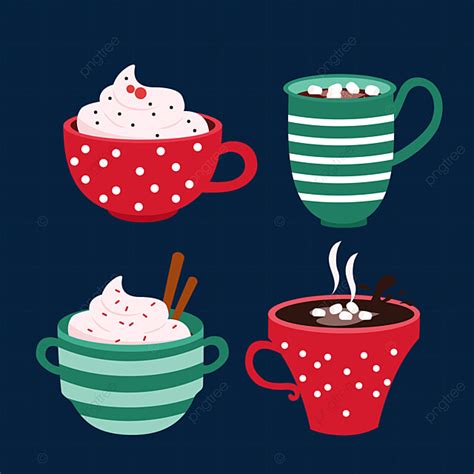 Hot Cocoa White Transparent Christmas Hot Cocoa Mug Striped Hot Drink Green Cup Blue Png