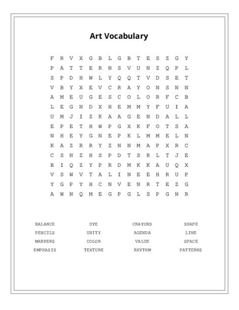 Art Vocabulary Word Search